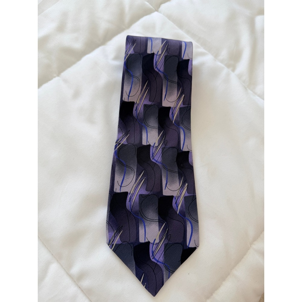 Croft & Barrow Mens Silk Tie Purple Black Grey Abstract Geometric Necktie